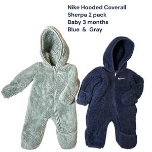 Nike‎ Baby 3M Sherpa Hooded Coverall 2-Pack Blue & Gray One piece Jumpsuit